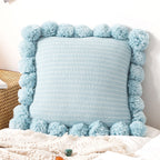 SOGA 45cm Light Blue Ribbed Pillow Cover with Pom Poms