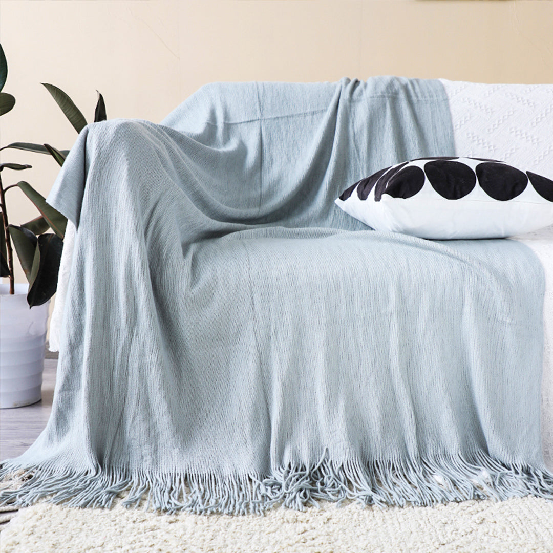 SOGA Acrylic Knitted Throw Blanket – Solid Warm Cozy Woven Cover with Fringes for Couch, Bed, Sofa, Home Decor, Grey