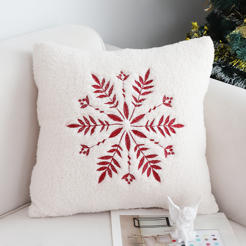 SOGA 45cm Christmas Snowflake Embroidered Faux Fur Throw Pillowcase
