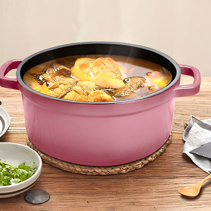 SOGA Cast Iron Enamel Porcelain Stewpot Casserole Stew Cooking Pot With Lid 3.6L Pink 24cm