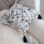 SOGA 45cm  Elegant Black & White Cushion Cover with Tassels