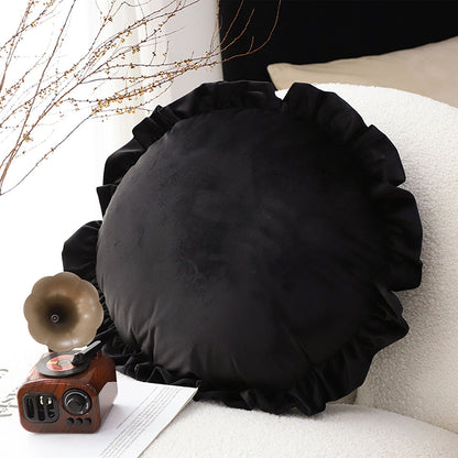 SOGA 2X 45X Butterfly Black Vintage Lotus Leaf Edge Round Throw Pillow