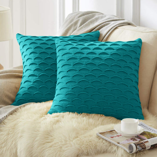 SOGA 2X 45cm Teal Green Scalloped Wave Pillowcase – Luxury Textured Cushion Covers for Coastal & Modern Home Décor