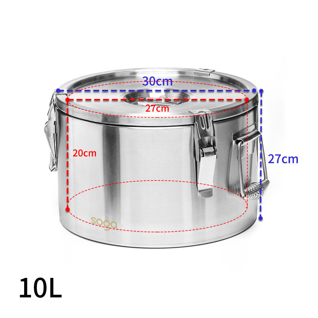 SOGA 2X 10L 304 Stainless Steel Insulated Food Carrier Warmer Container