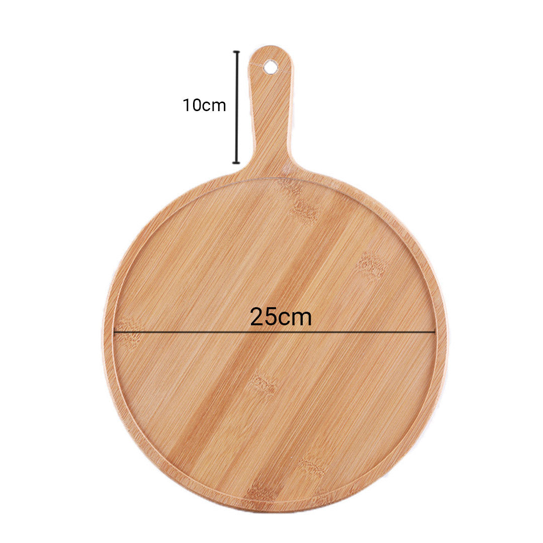 SOGA 2X 10 inch Blonde Round Premium Wooden Serving Tray Board Paddle with Handle Home Decor