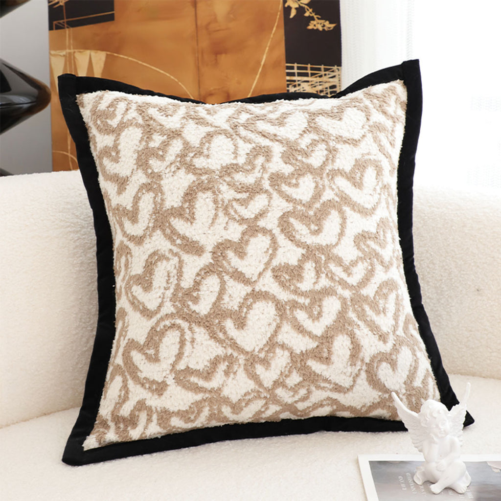 SOGA 45cm Heart Patterned Off-White Square Pillowcase with Black Trim