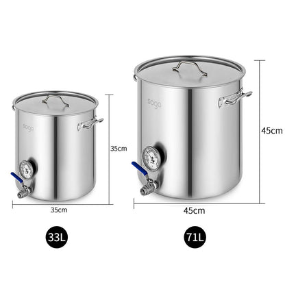 SOGA Stainless Steel Brewery Pot 33L 71L With Beer Valve 35CM 45CM