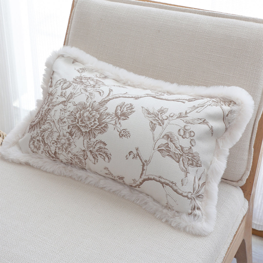 SOGA 30x50cm Taupe Floral Embroidered Pillowcase