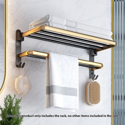 SOGA 62cm Wall-Mounted Double Pole Towel Holder Bathroom Organiser Rail Hanger with Hooks