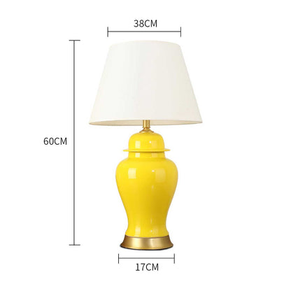 SOGA 4X Oval Ceramic Table Lamp with Gold Metal Base Desk Lamp Yellow