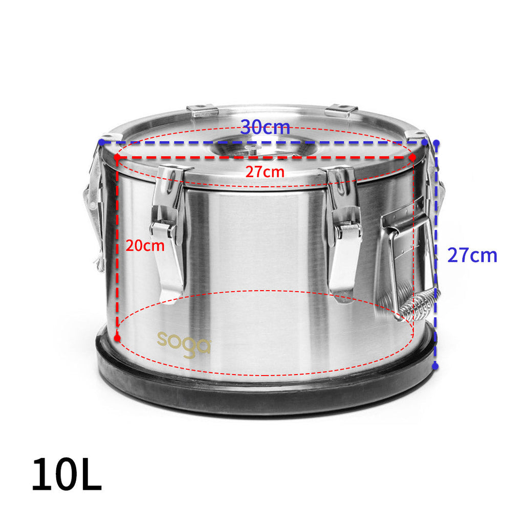 SOGA 10L 304 Stainless Steel Insulated Food Carrier Warmer Container with Anti Slip Rubber Bottom