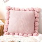 SOGA 45cm Blush Pink Ribbed Pillow Cover with Pom Poms
