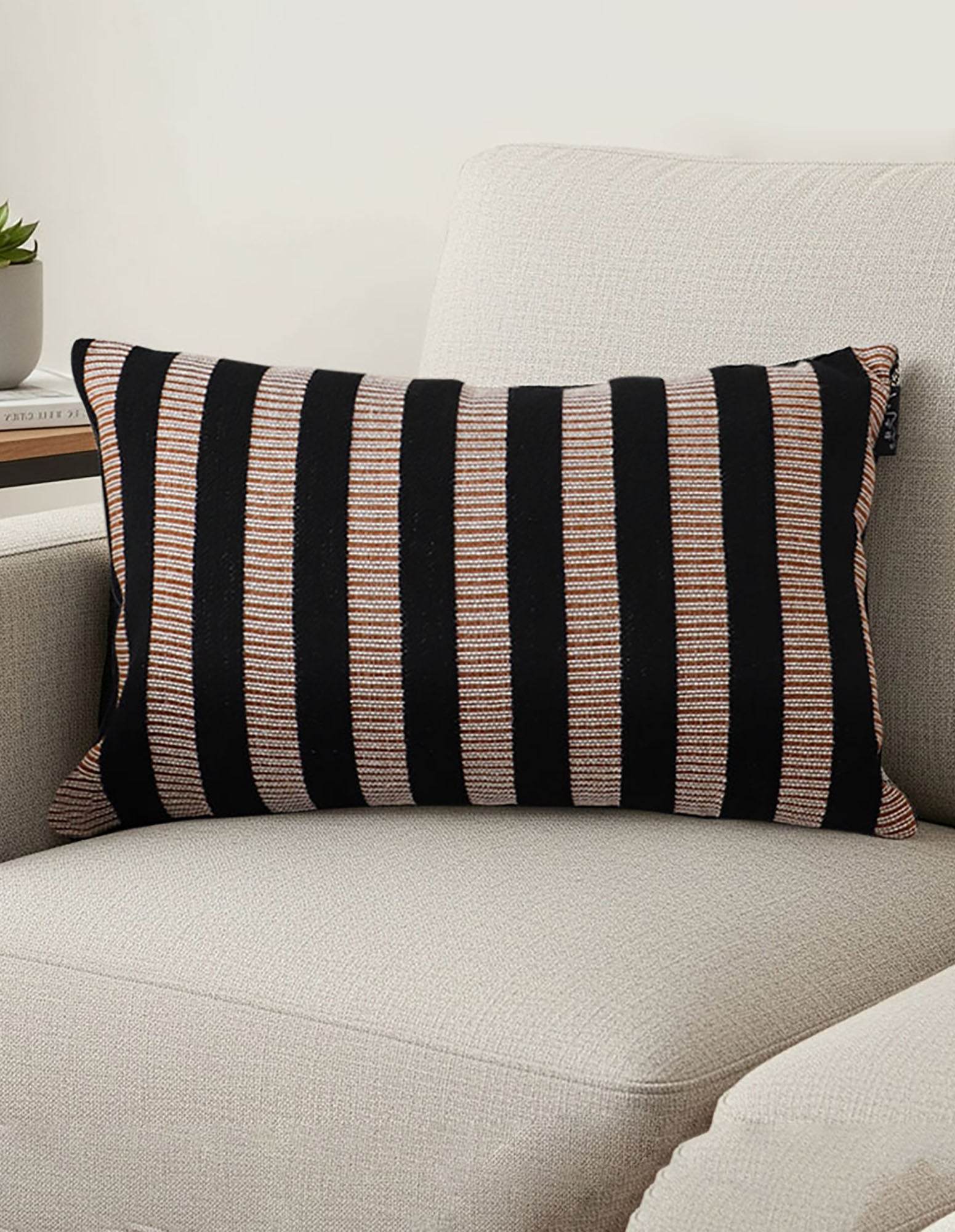 SOGA 2X 30x50cm Black & Tan Striped Rectangular Pillowcase
