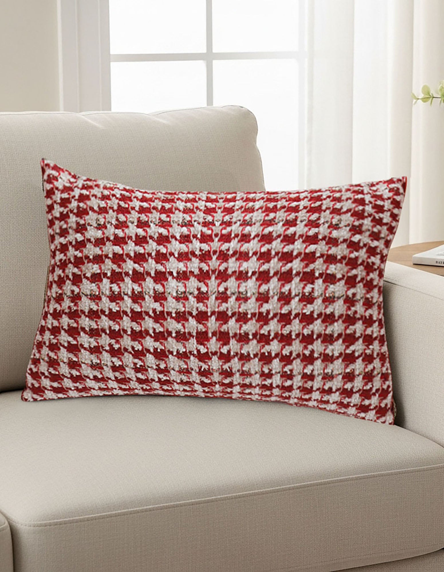SOGA 2X 30x50cm Cozy Textured Red & White Pillowcase