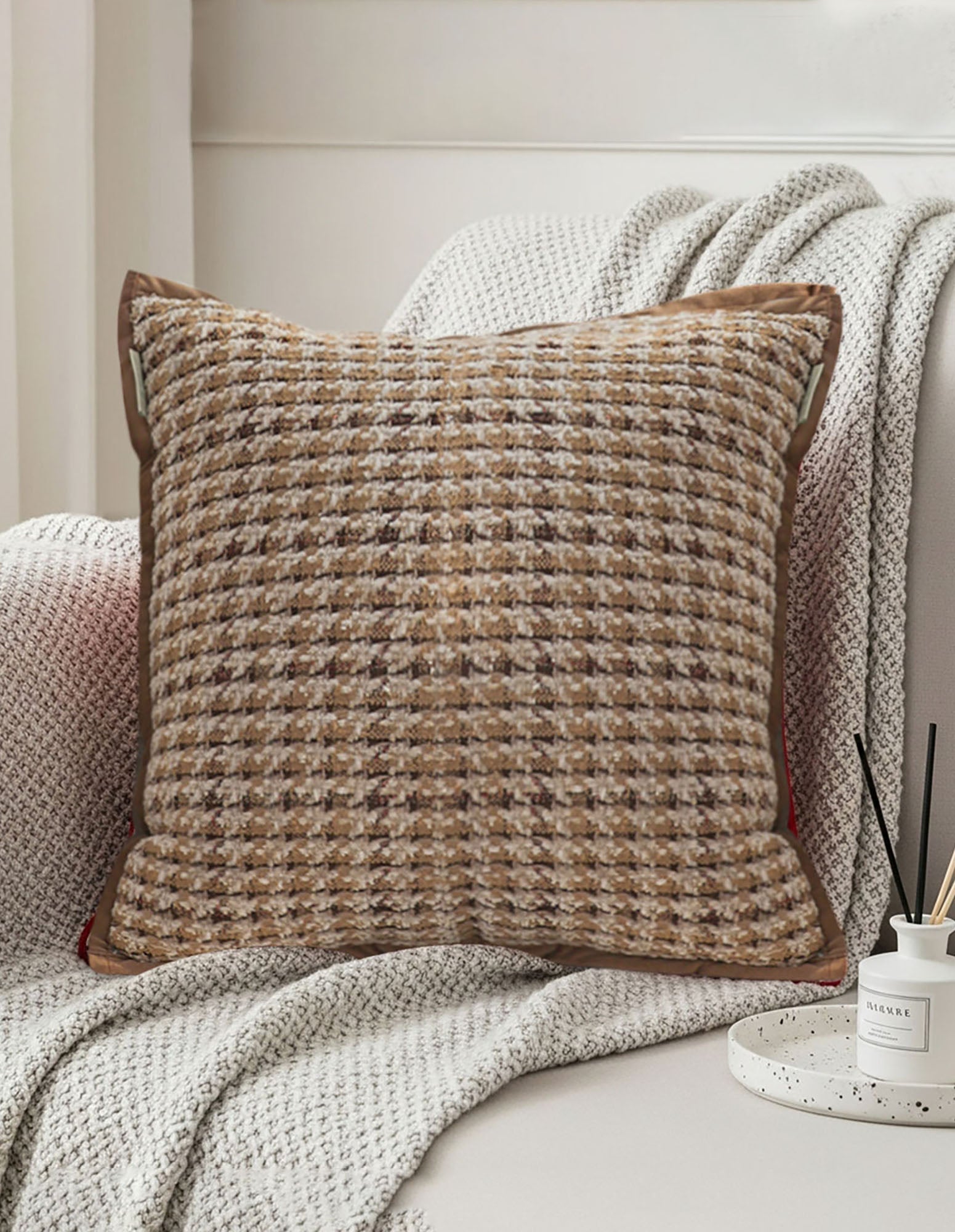 SOGA 2X 45cm Cozy Woven Brown Pillowcase