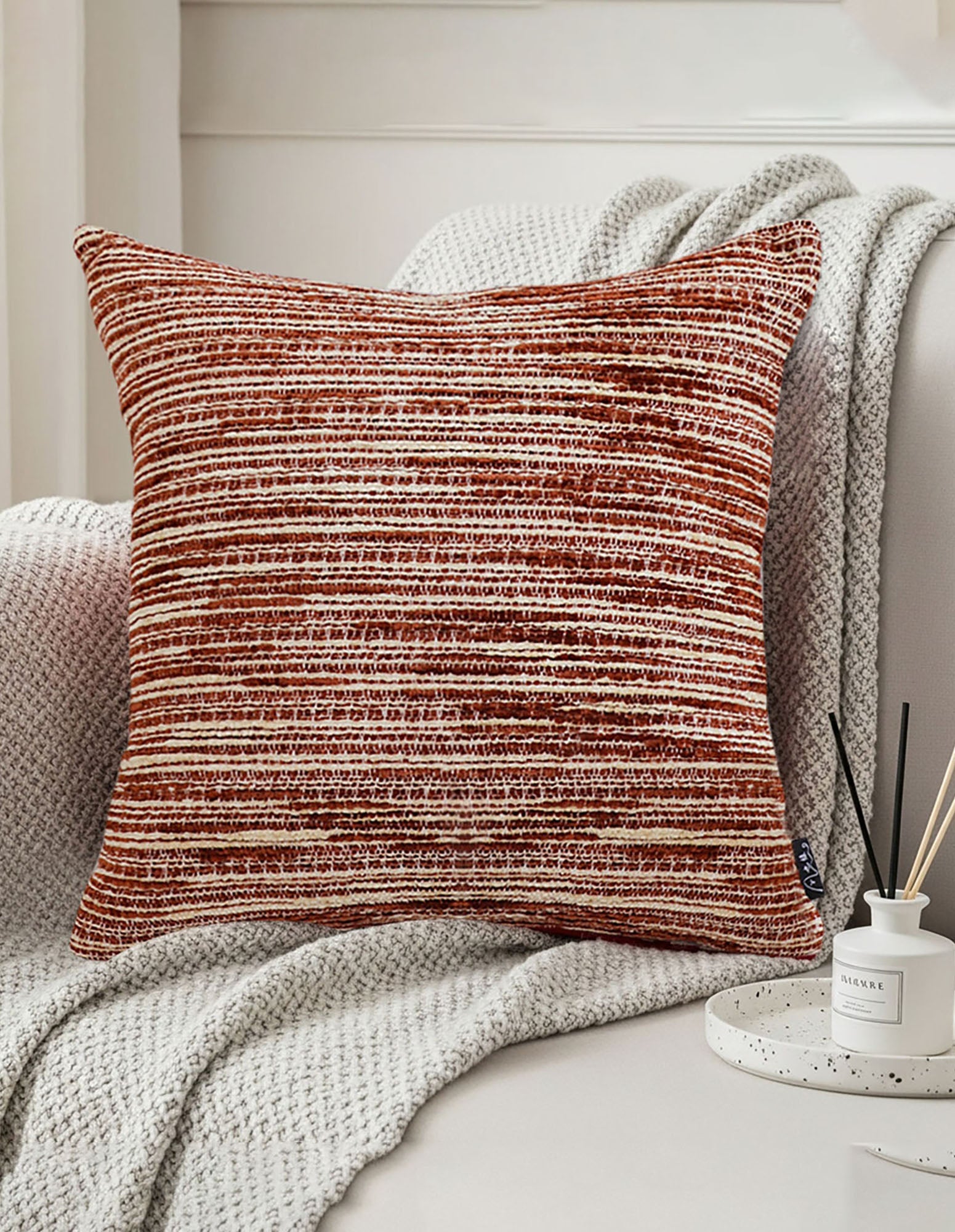 SOGA 2X 45cm Rust-Toned Woven Pillowcase