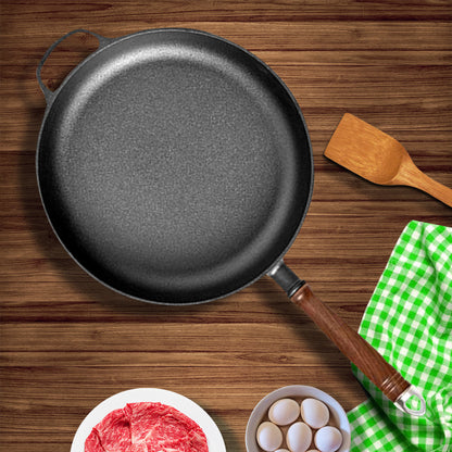 SOGA 2X 29cm Round Cast Iron Frying Pan Skillet Steak Sizzle Platter with Helper Handle