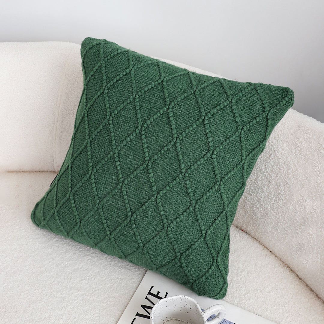 SOGA 2X 45cm Forest Green Diamond Knit Pillowcase