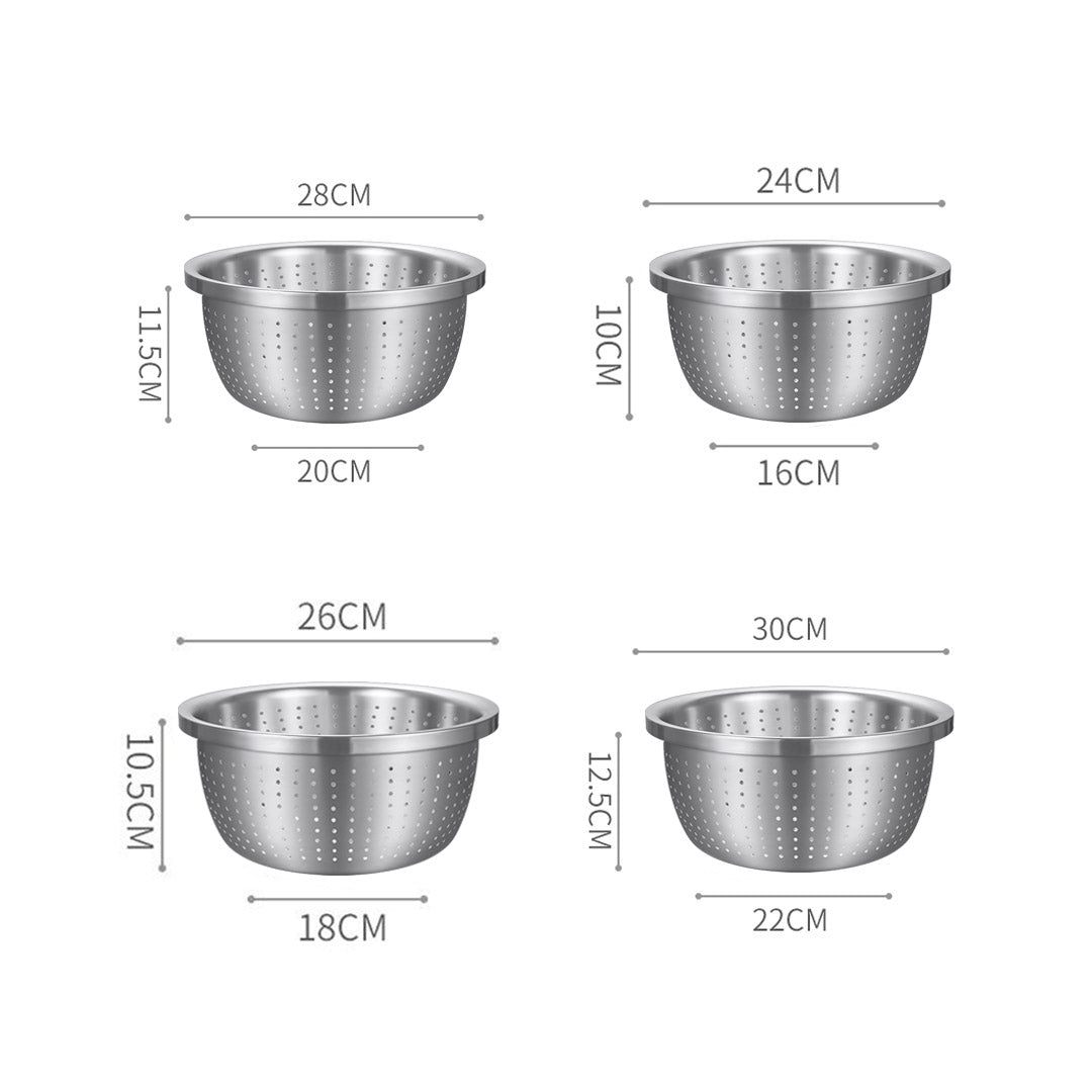 SOGA 2X Stainless Steel Nesting Basin Colander Perforated Kitchen Sink Washing Bowl Metal Basket Strainer Set of 4