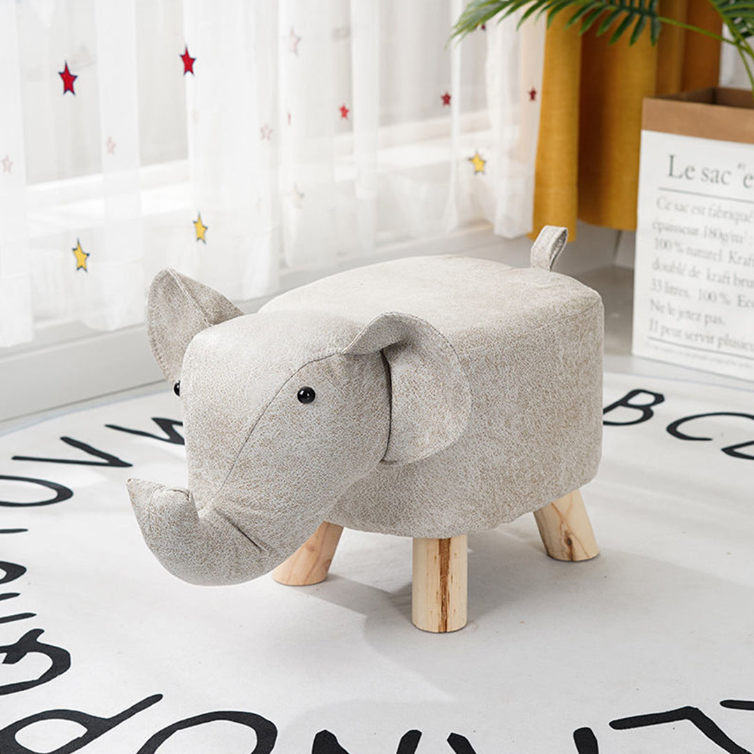 SOGA 2X Beige Children Bench Elephant Character Round Ottoman Stool Soft Small Comfy Seat Home Decor