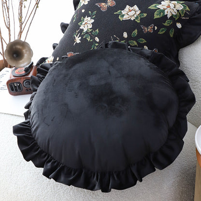 SOGA 45cm Black Vintage Lotus Edge Round Pillowcase – Butterfly Accent