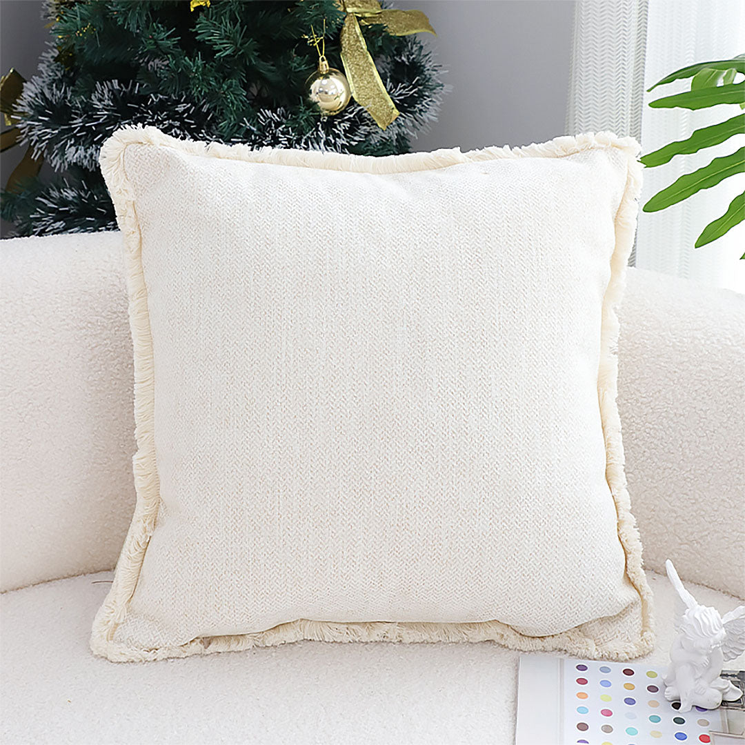 SOGA 42X45 Premium Linen Throw Pillow Cover with Fringe Trim - Cream White