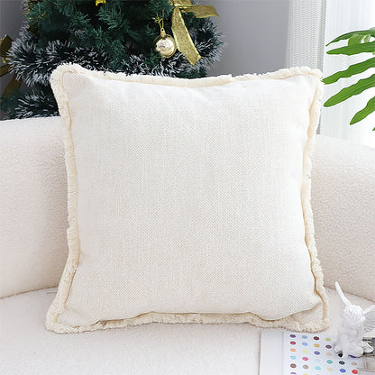 SOGA 42X45 Premium Linen Throw Pillow Cover with Fringe Trim - Cream White
