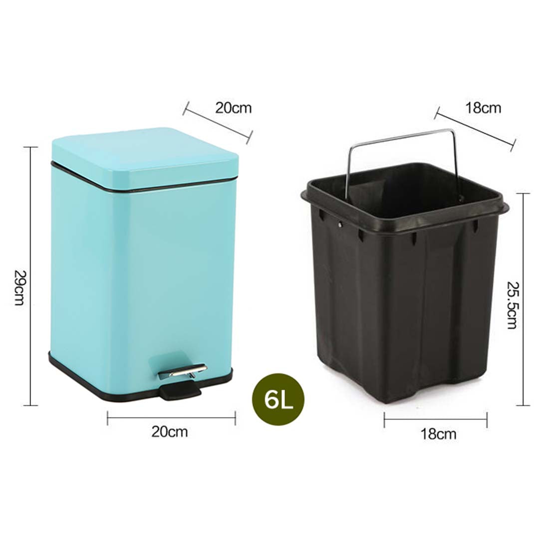 SOGA 4X Foot Pedal Stainless Steel Rubbish Recycling Garbage Waste Trash Bin Square 6L Blue