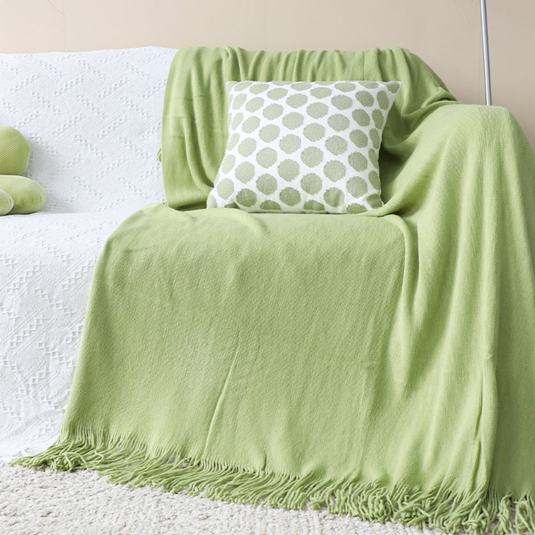 SOGA Acrylic Knitted Throw Blanket – Solid Warm Cozy Woven Cover with Fringes for Couch, Bed, Sofa, Home Decor, Green