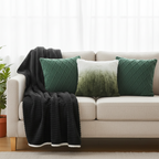 SOGA 4PC Set – Flannel Throw Blanket + Ombre Faux Fur & Forest Green Knit Pillowcases – Cozy Decor