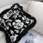SOGA 45cm Black Floral Throw Pillowcase with Ruffle Edges