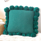 SOGA 45cm Teal Ribbed Pillow Cover with Pom Poms