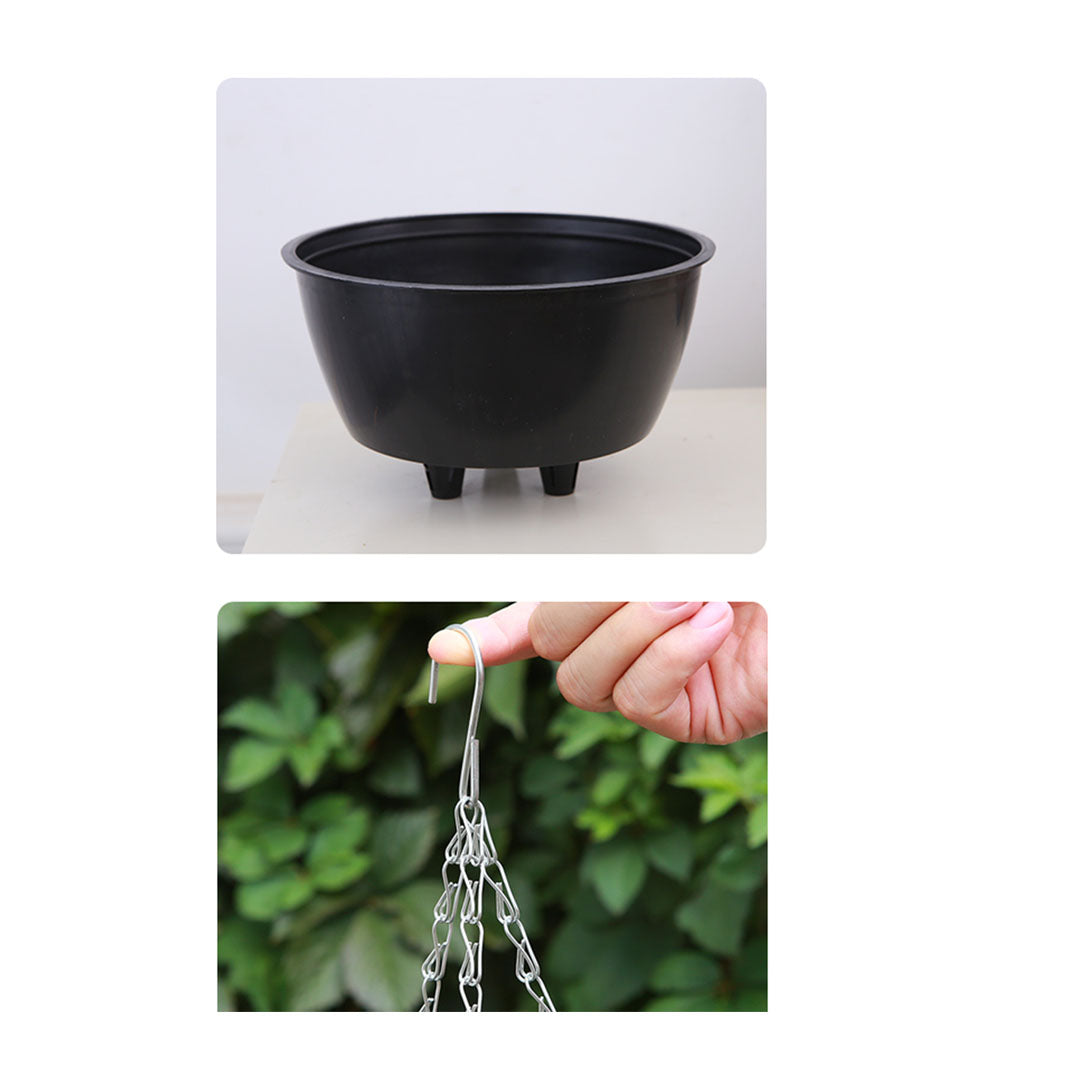 SOGA White Medium Hanging Resin Flower Pot Self Watering Basket Planter Outdoor Garden Decor