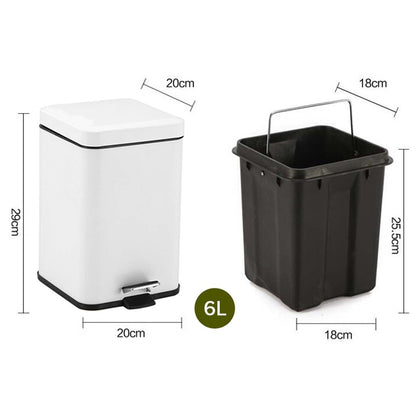 SOGA 4X Foot Pedal Stainless Steel Rubbish Recycling Garbage Waste Trash Bin Square 6L White