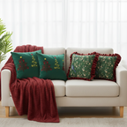 SOGA 5PC Christmas Set – Striped Flannel Throw Blanket with Tree Trio & Holiday Pillow Covers