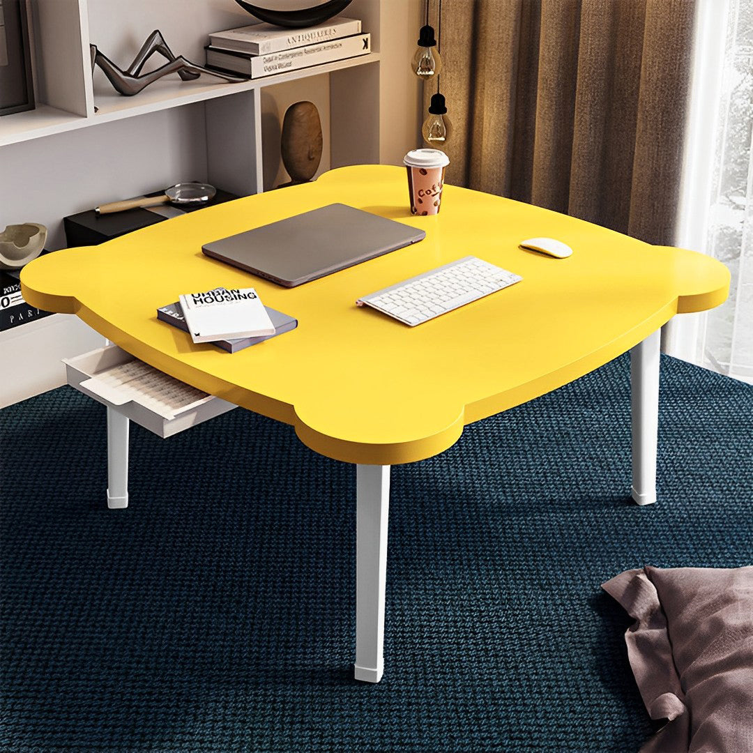 SOGA Yellow Minimalist Cat Ear Portable Floor Table Small Space-Saving Mini Desk Home Decor