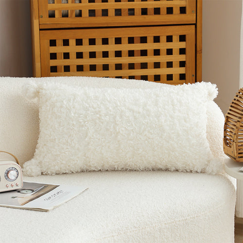 SOGA 2X 11.81x19.69in Ivory Sherpa Lumbar Pillow with Tassel Details Decorative Covers