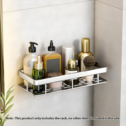 SOGA 2X Silver Wall-Mounted Rectangular Bathroom Storage Organiser Space Saving Adhesive Shelf Rack