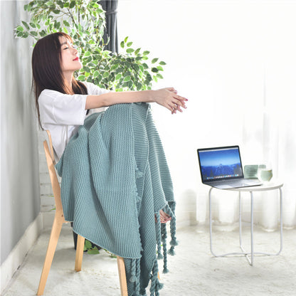 SOGA 2X Green Tassel Fringe Knitting Blanket Warm Cozy Woven Cover Couch Bed Sofa Home Decor