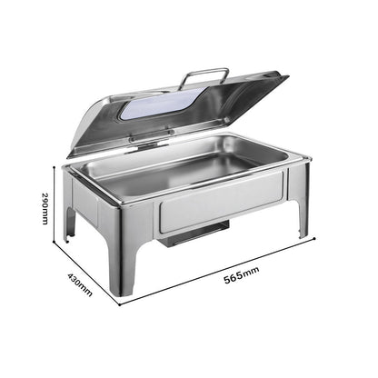 SOGA 4X 9L Rectangular Stainless Steel Soup Warmer Roll Top Chafer Chafing Dish Set with Glass Visual Window Lid