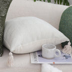 SOGA 45cm Minimalist Cream Tassel Pillowcase with tassels