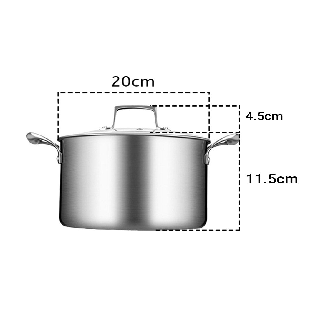 SOGA 2X 20cm Stainless Steel Soup Pot Stock Cooking Stockpot Heavy Duty Thick Bottom with Glass Lid