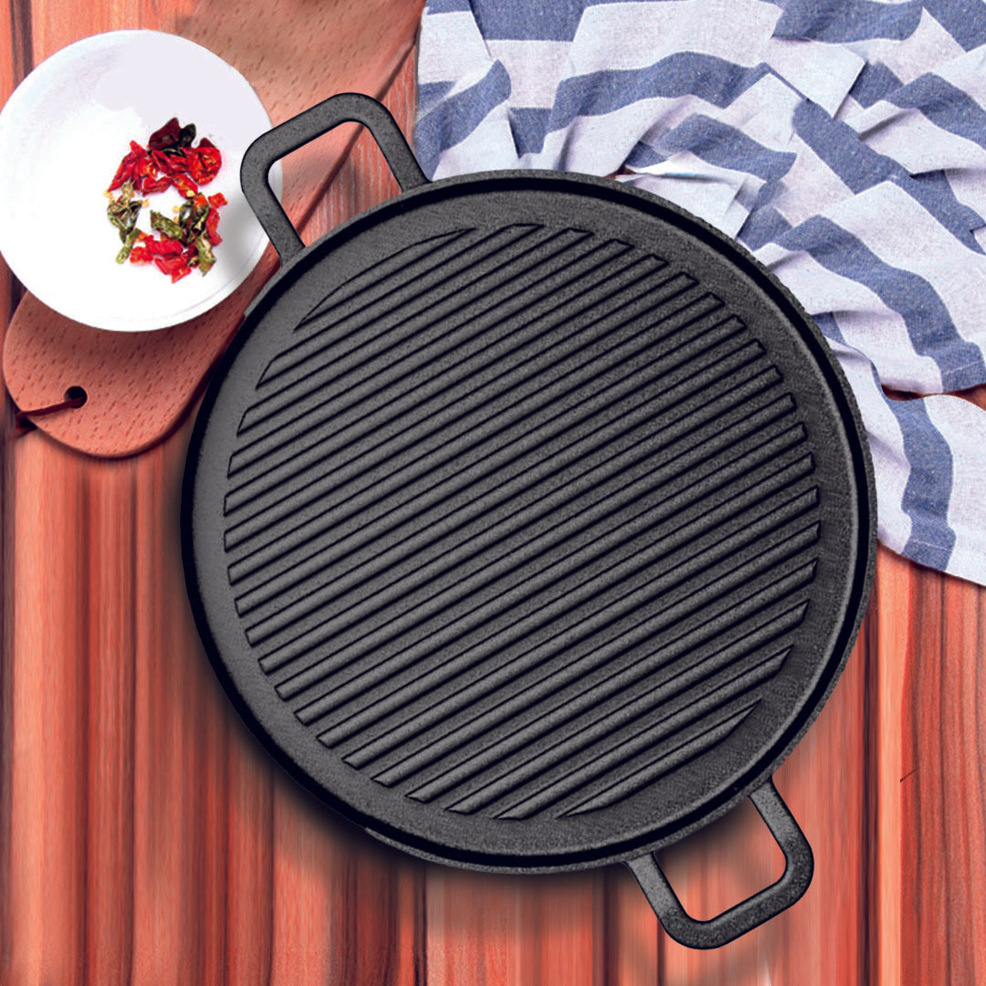 SOGA 2X 28cm Ribbed Cast Iron Frying Pan Skillet Coating Steak Sizzle Platter