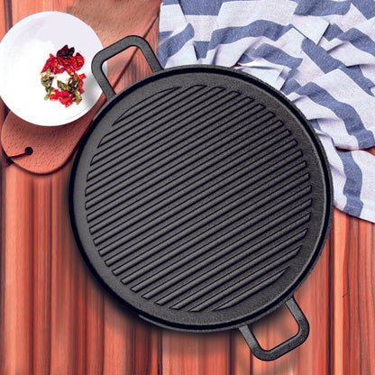 SOGA 2X 28cm Ribbed Cast Iron Frying Pan Skillet Coating Steak Sizzle Platter