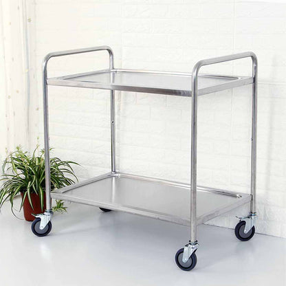 SOGA 2X 2 Tier 86x54x94cm Stainless Steel Kitchen Dinning Food Cart Trolley Utility Round Large