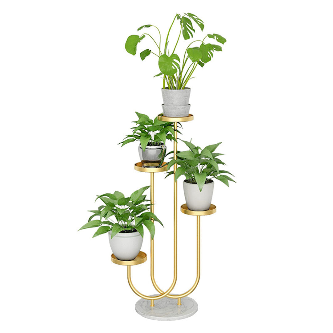 SOGA U Shaped Plant Stand Round Flower Pot Tray Living Room Balcony Display Gold Metal Decorative Shelf