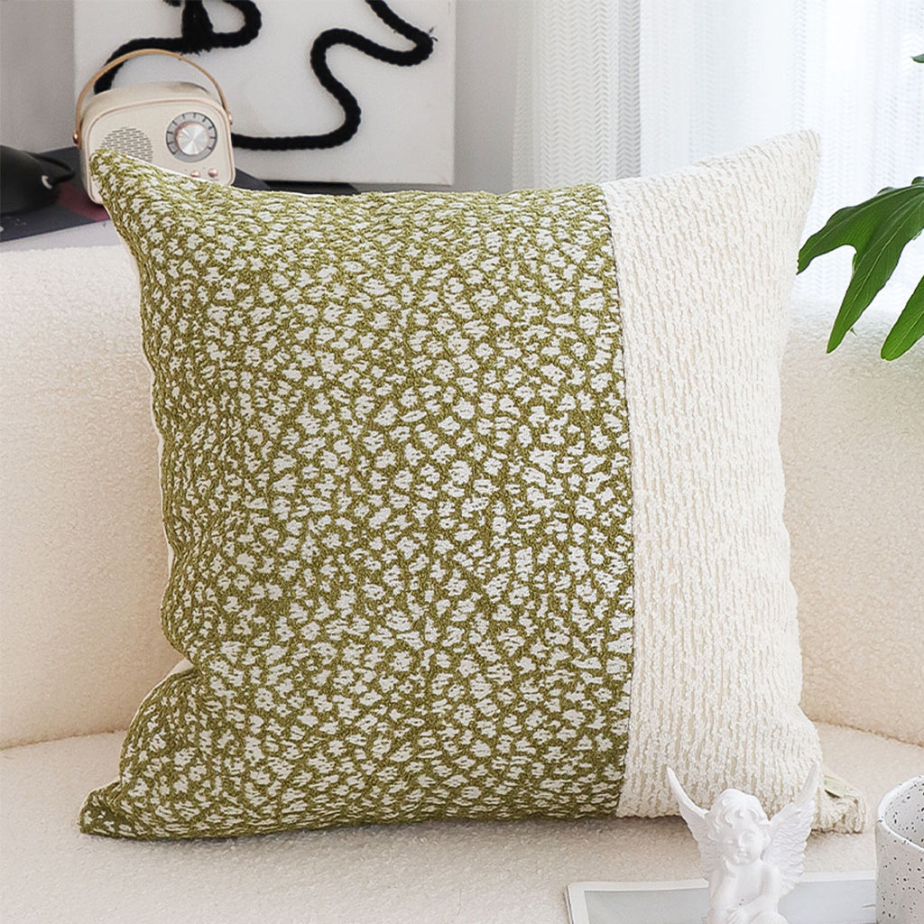SOGA 45cm Elegant Textured Pillowcase – Modern Green & Cream Accent
