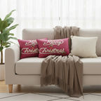 SOGA 4PC Christmas Set – Coffee Knitted Throw with Fringes + Script & Cream Pillowcases – Cozy Festive Decor