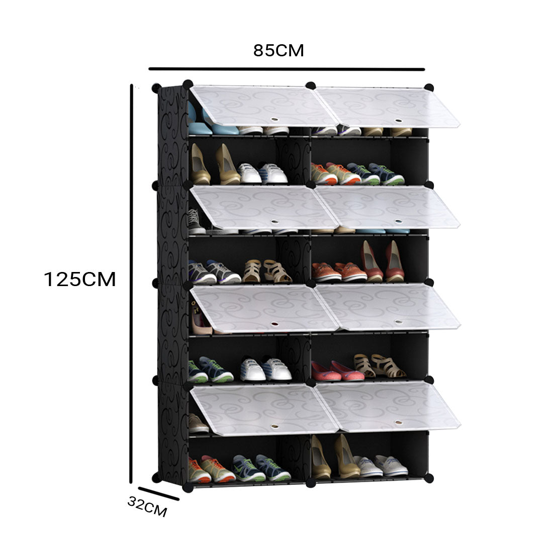 SOGA 8 Tier 2 Column Shoe Rack Organizer Sneaker Footwear Storage Stackable Stand Cabinet Portable Wardrobe with Cover