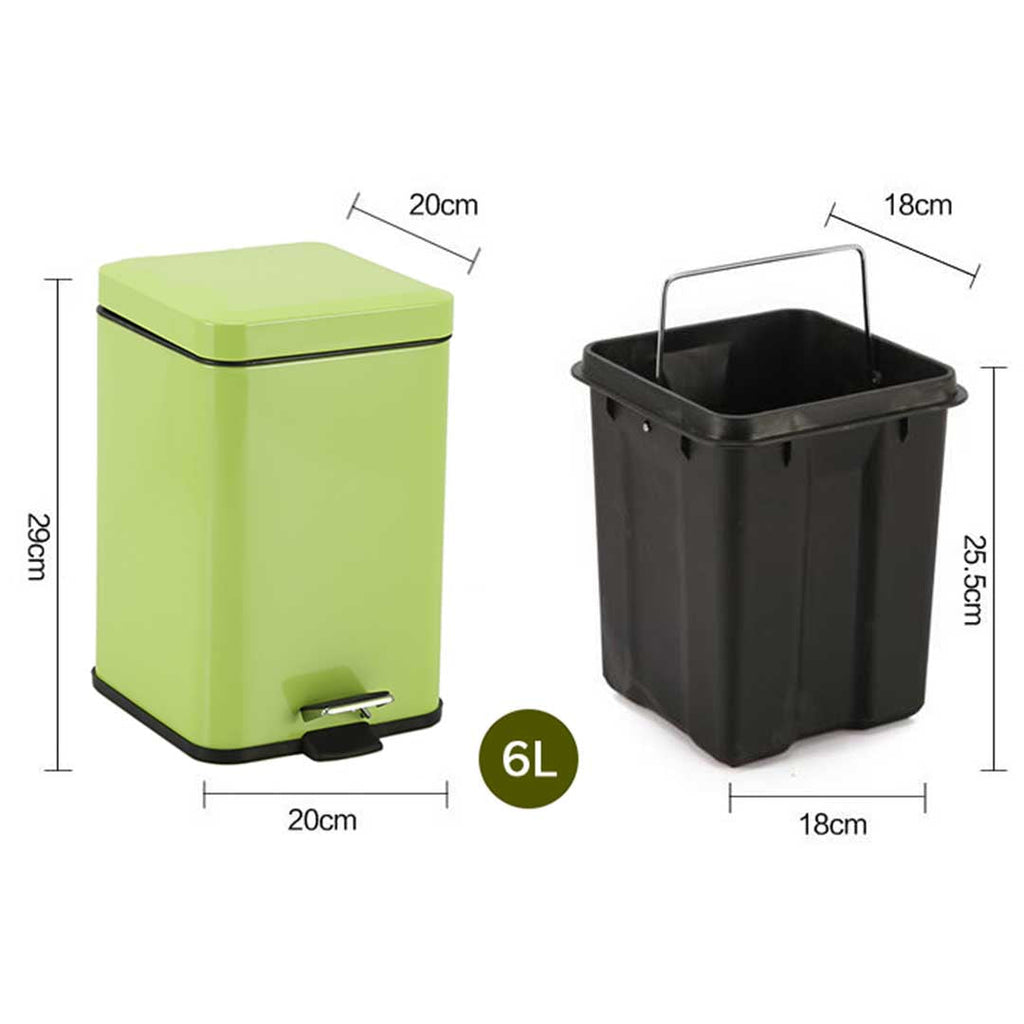 SOGA 2X Foot Pedal Stainless Steel Rubbish Recycling Garbage Waste Trash Bin Square 6L Green